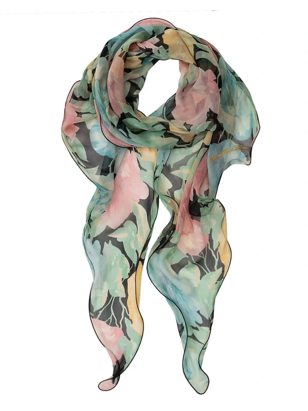 Lauren Ralph Lauren Silk Spring Floral Wavy Wrap Scarf Colorful Hand Rolled Hem